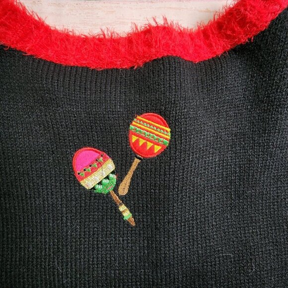 Holiday Time Feliz Navidad Christmas Sweater S/CH 4-6 Black Knit With Festive Sa - Picture 7 of 11